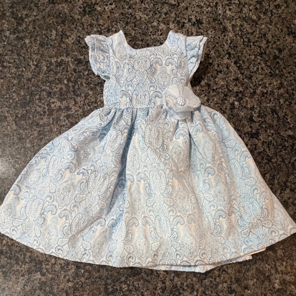Laura Ashley Toddler Girl Blue Silver Paisley Brocade Special Occasion Dress 2T